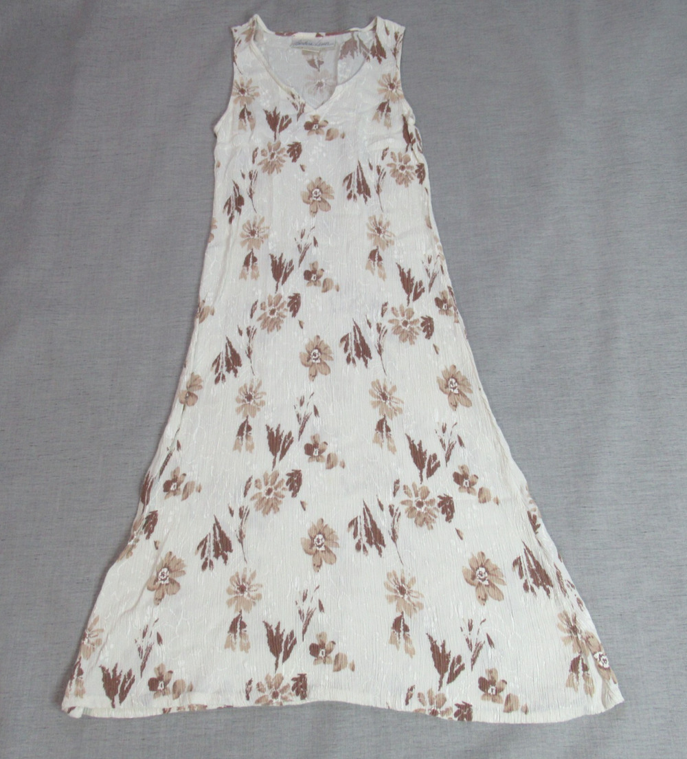 Barbara Lesser Dress Womens Small Beige Brown Floral Gossip Girl Flirty Preppy